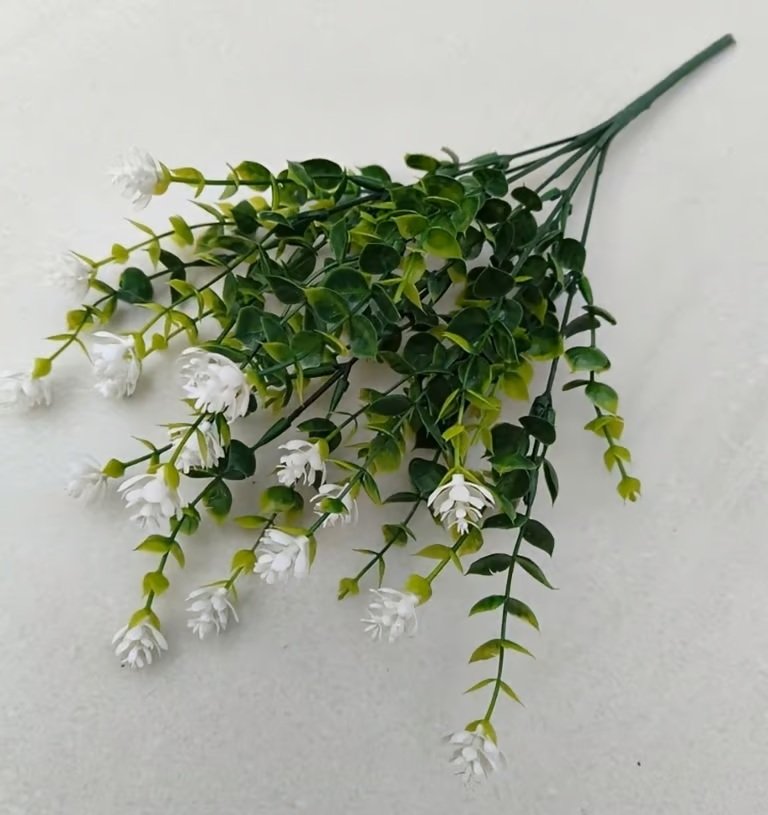 Artificial Mini Flower Bush with White Flowers and Green Foliage