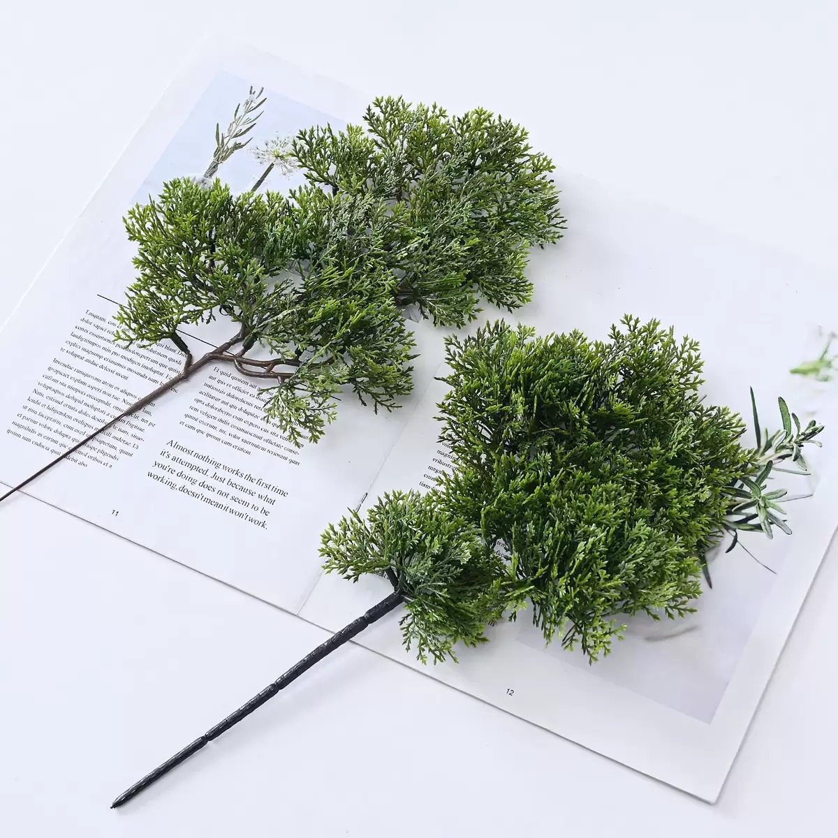 Realistic Evergreen Foliage Detail of Artificial Cypress Branch Stem