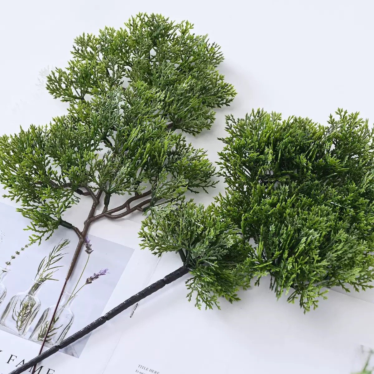 Realistic Evergreen Foliage Detail of Artificial Cypress Pick
