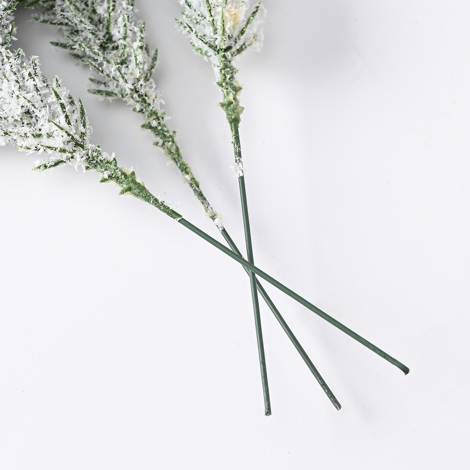 Frosted Pine Pick Stem Detail for Christmas Greenery Decoration
