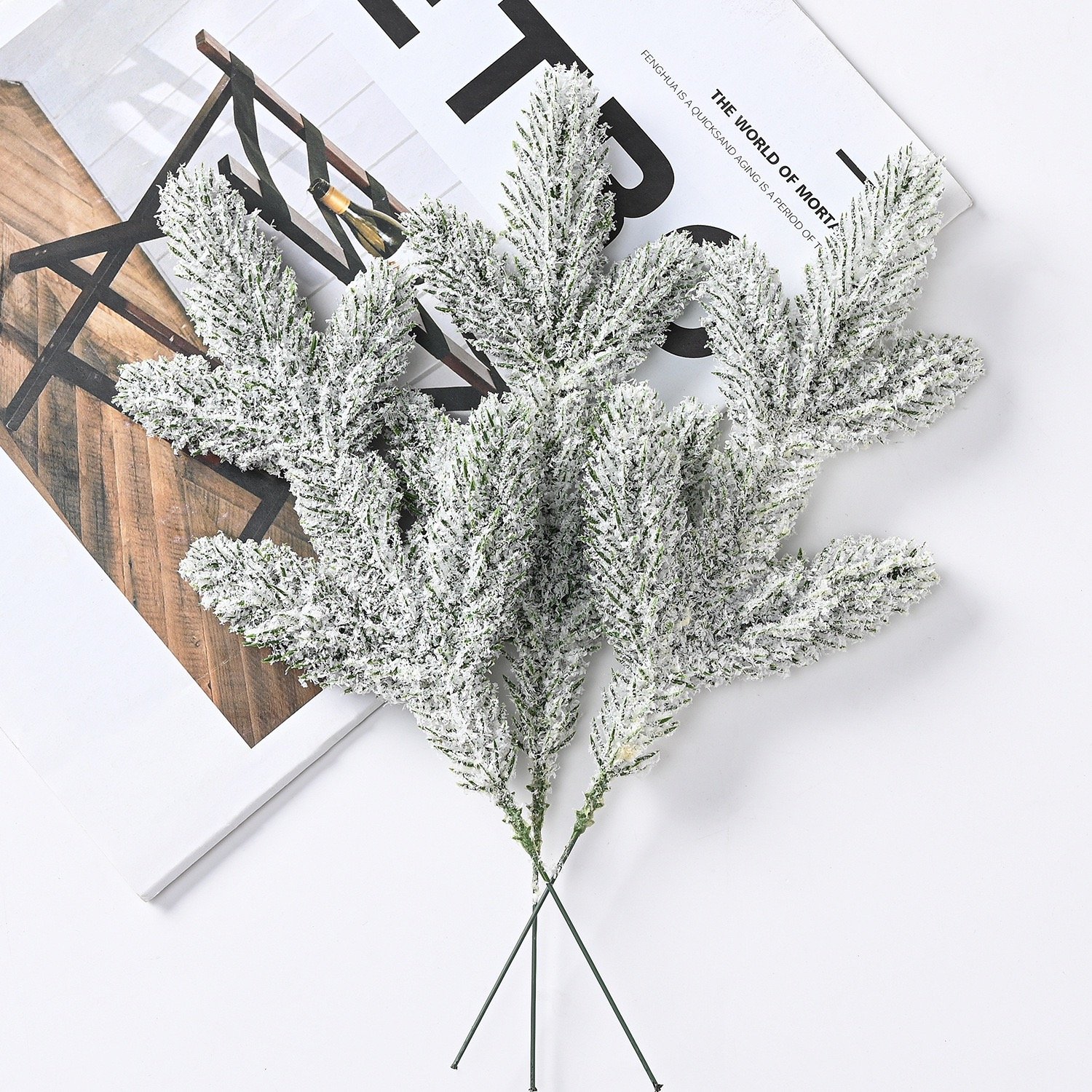 Artificial Frosted Pine Picks for Christmas Wreaths and Winter Decoration