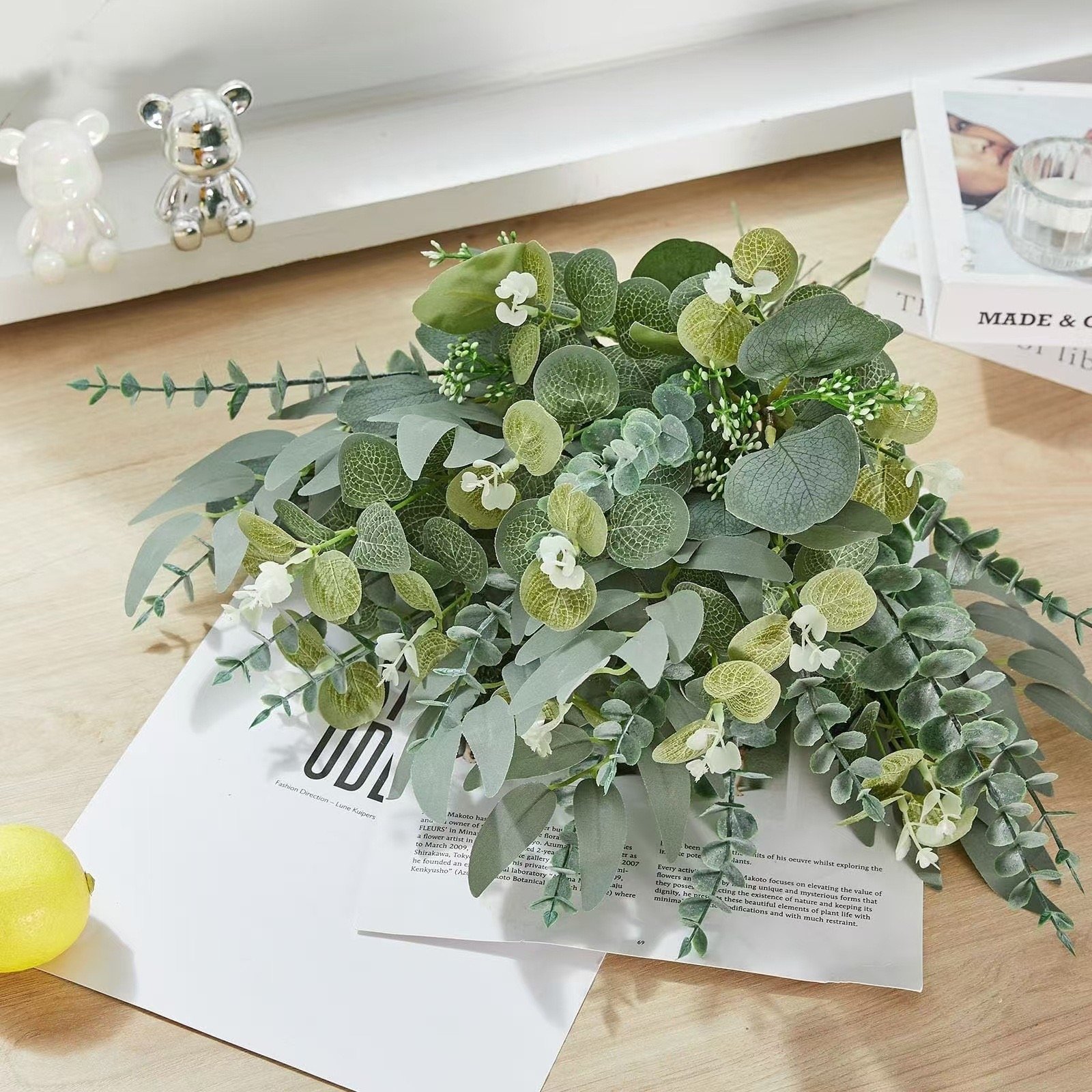 Artificial Eucalyptus Bush Greenery Arrangement for Table Decor