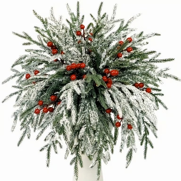 Mixed Style Artificial Christmas Pine Needles & Red Berry Picks Set