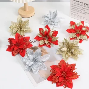 Available colors for artificial 14 cm Glitter Poinsettia Flower Head