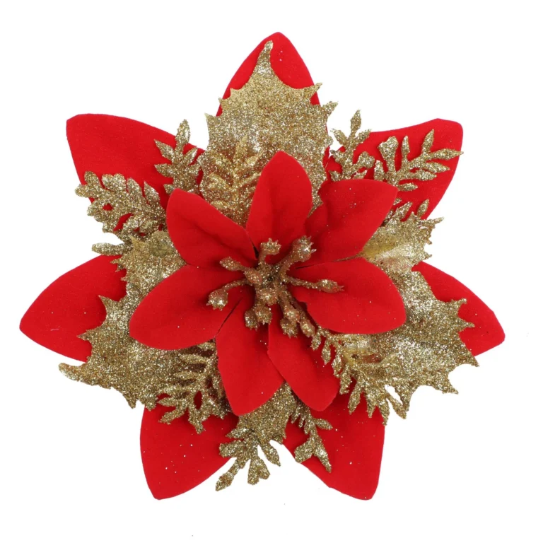 Künstliche 14 cm Glitter Poinsettia Blütenkopf