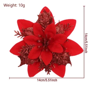 Specification diagram for red artificial 14 cm Glitter Poinsettia Flower Head