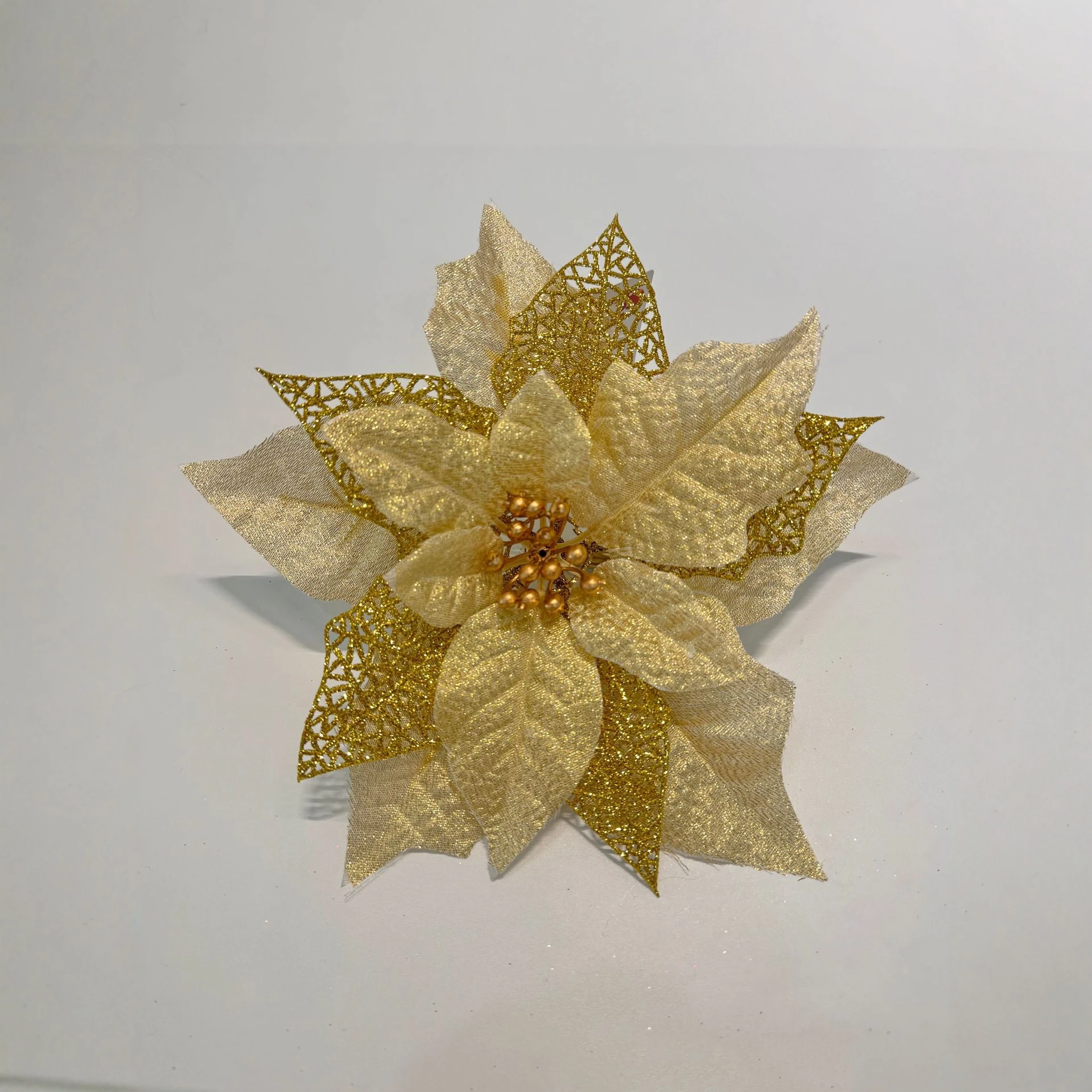 Alternate view of gold artificial 22 cm Glitter Poinsettia Flower Head