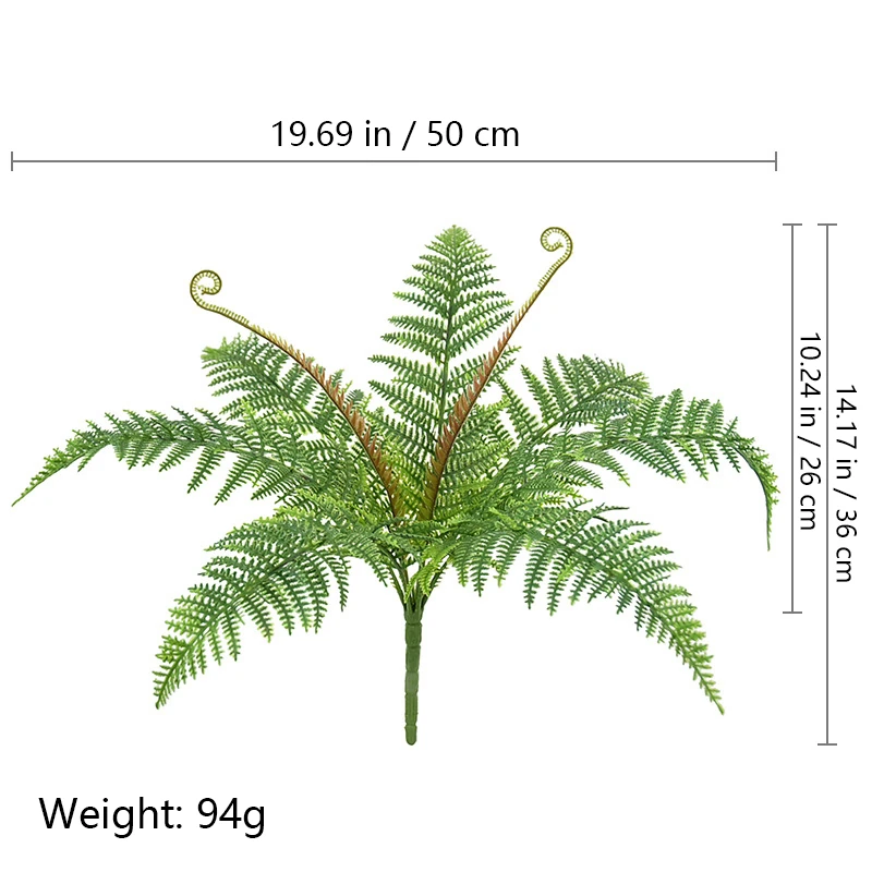 Size diagram for artificial 36 cm boston fern bush, 36 cm