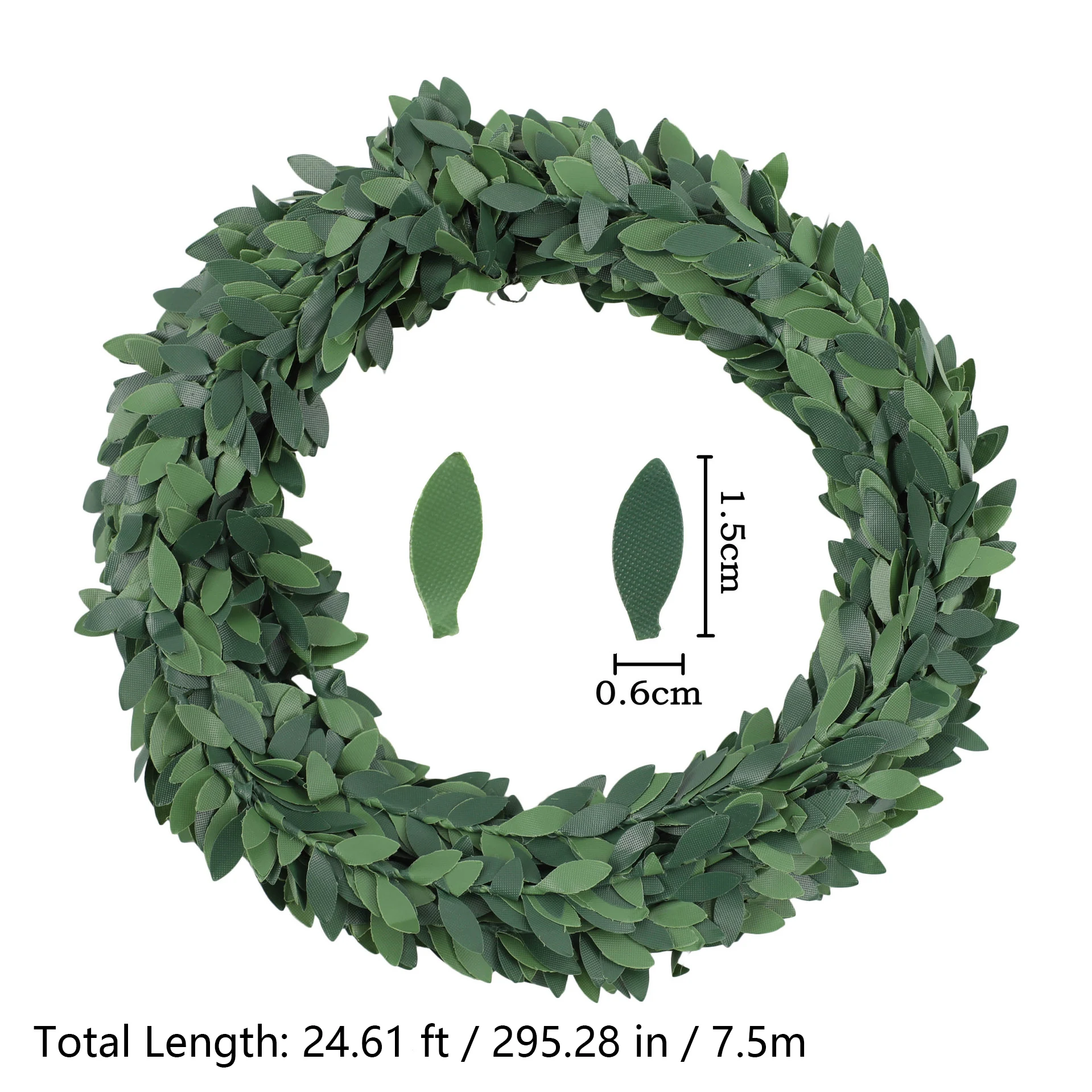 Size diagram for 7.5 m artificial leaf garland and small leaves