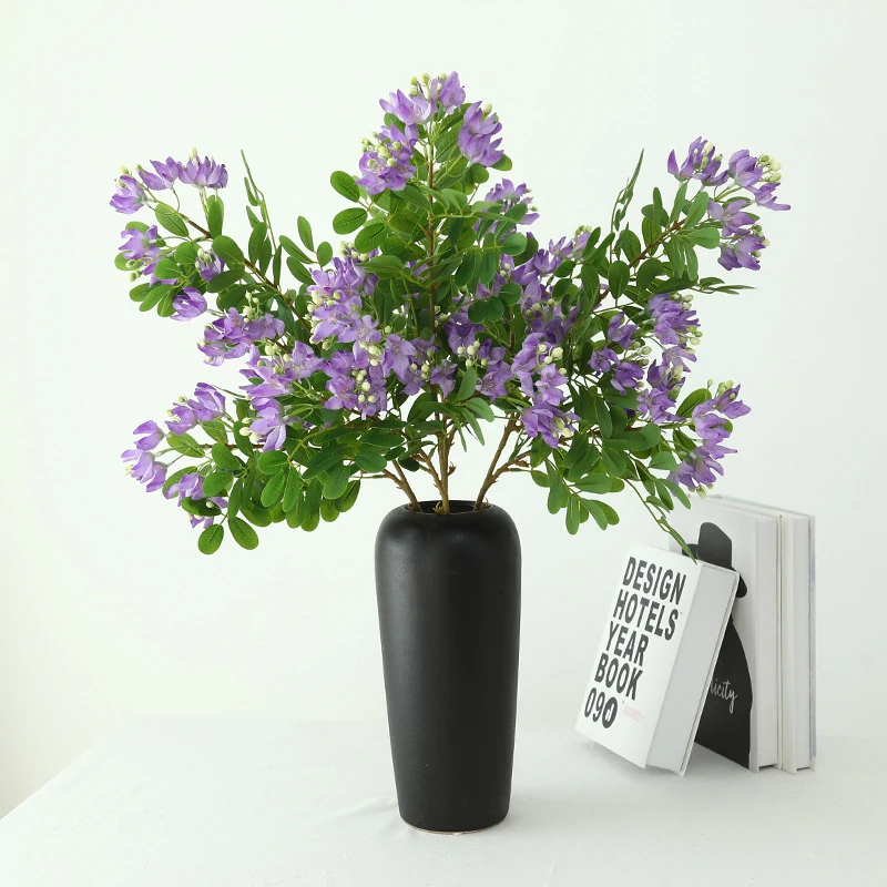 Artificial Albizia Flower Branch shown in purple vase application