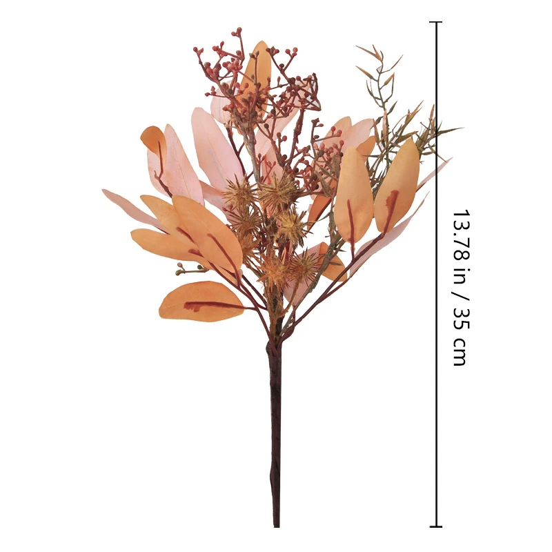 Size diagram for artificial autumn eucalyptus berry bush, 35 cm