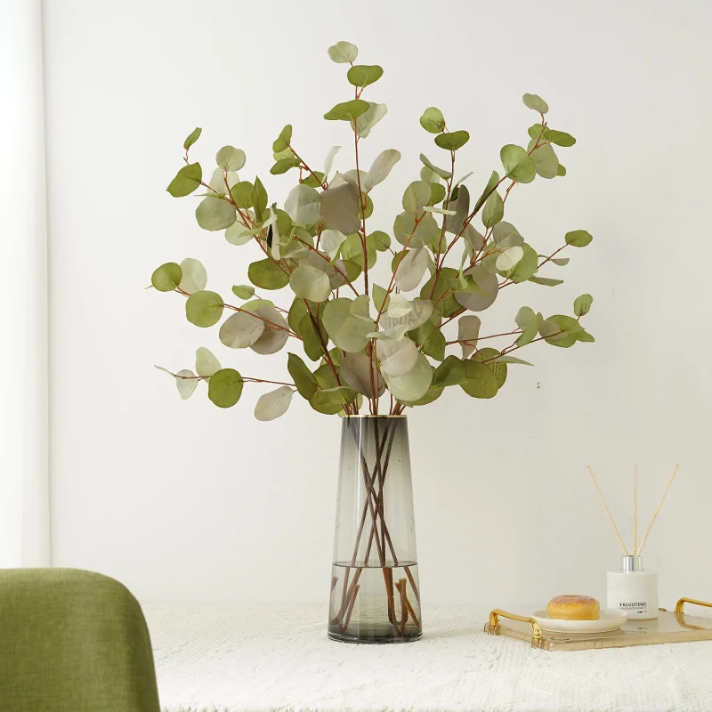 Artificial Autumn Eucalyptus Branch shown in green vase application