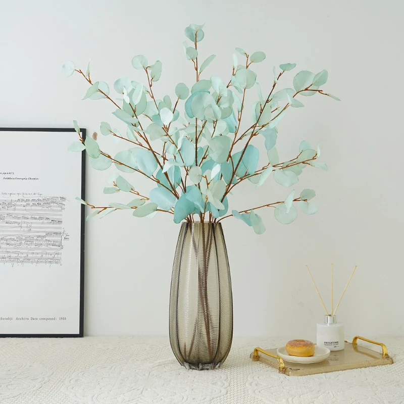 Artificial Autumn Eucalyptus Branch shown in mint vase application