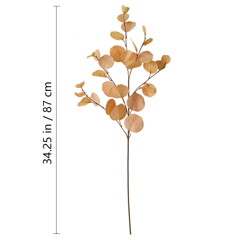 Size diagram for ochre artificial autumn eucalyptus branch