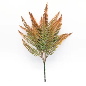 Rust orange and olive green artificial autumn fern leaf bush, 44 cm