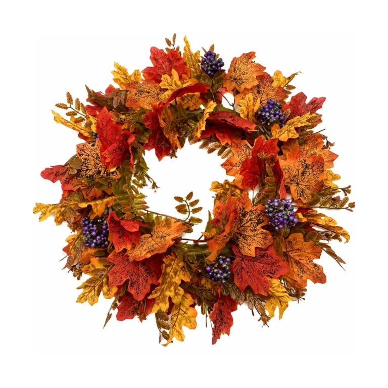 Artificial Autumn Maple Leaf and Berry Wreath
