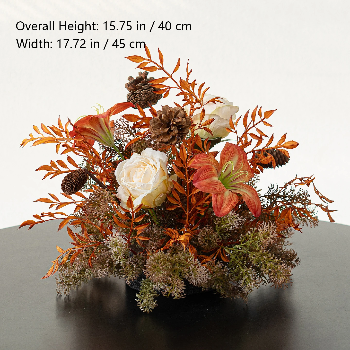 Size diagram for autumn pinecone artificial autumn mixed flower table arrangement collection