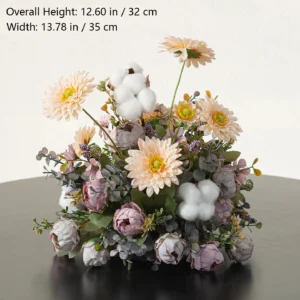 Size diagram for cotton daisy artificial autumn mixed flower table arrangement collection