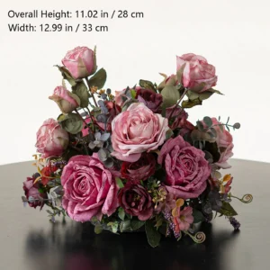 Size diagram for mauve rose artificial autumn mixed flower table arrangement collection