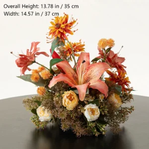 Size diagram for orange lily artificial autumn mixed flower table arrangement collection