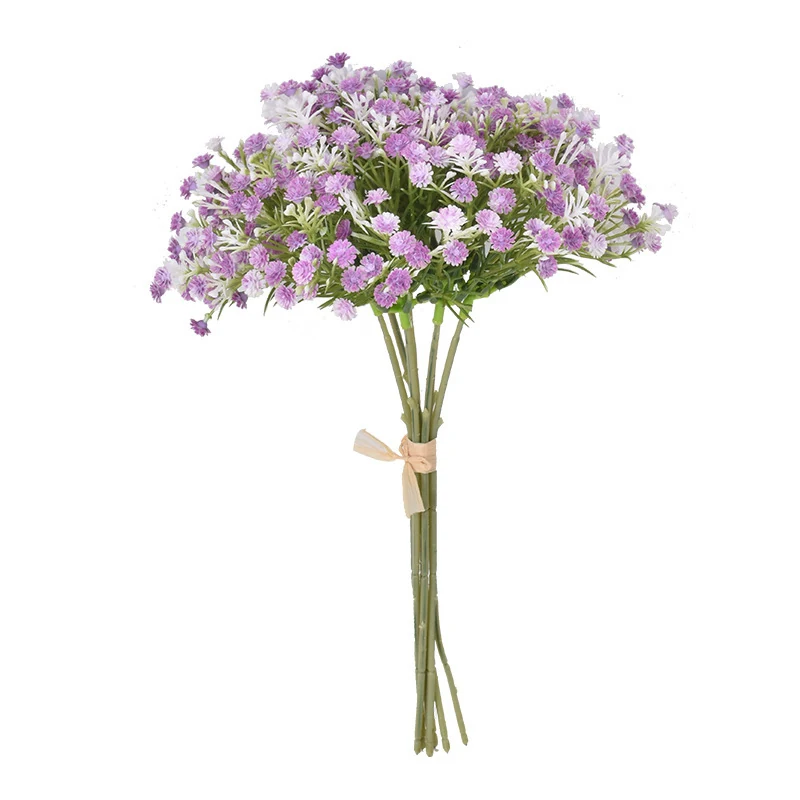 Bouquet de souffle de lavande et de bébé artificiel blanc avec tiges vertes attachées