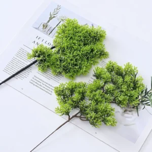Compact-cluster and open-canopy artificial bonsai stems in a styled display