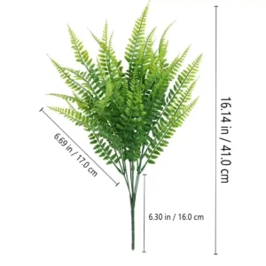 Size diagram for 41 cm artificial Boston fern bush, 41 cm high with 17 cm reference fronds and a 16 cm lower insertion stem