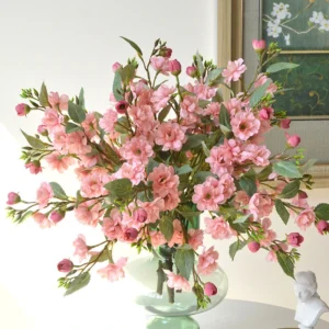 Deep Pink artificial Camellia Flower Branch arranged for decorative display