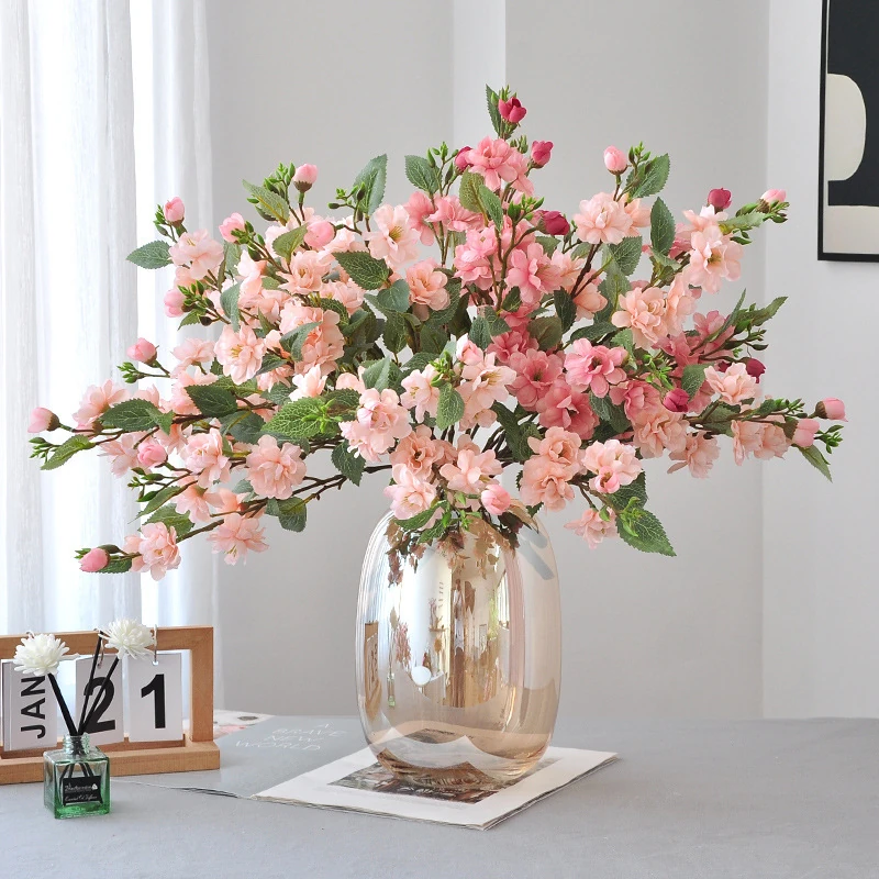 Rose Pink artificial Camellia Flower Branch arranged for decorative display