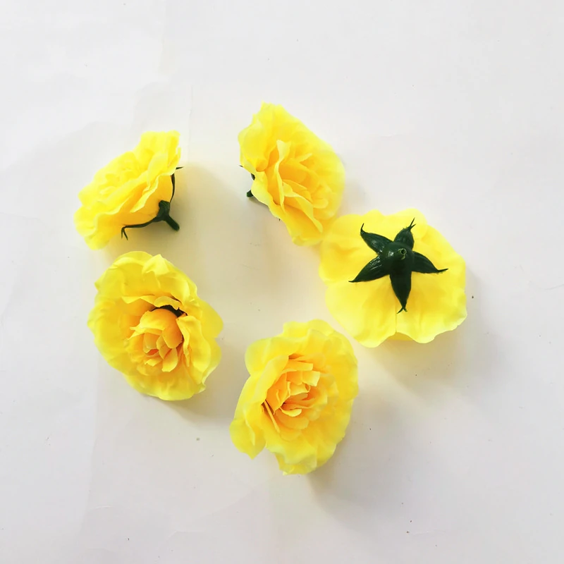 Yellow artificial Camellia Flower Head, 7 cm