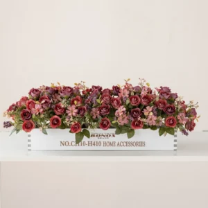 burgundy artificial camellia rose flower box centerpiece