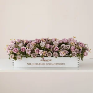 lavender artificial camellia rose flower box centerpiece