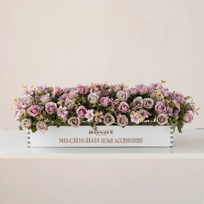 lavender artificial camellia rose flower box centerpiece