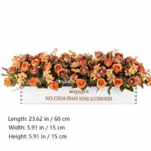 Size diagram for artificial camellia rose flower box centerpiece, 60 cm