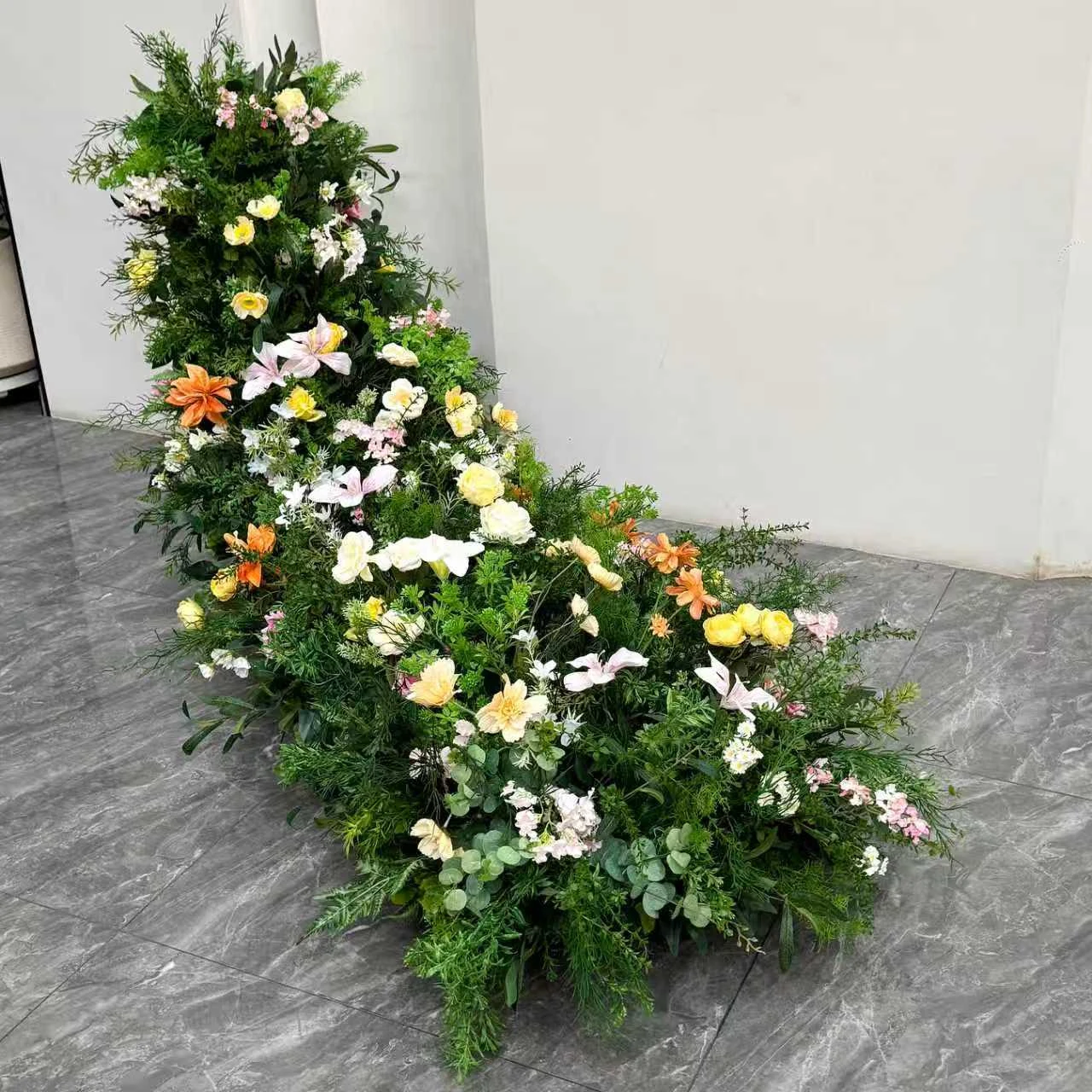 Alternate view of artificial cascading wedding aisle flower arrangement