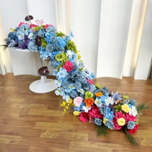 Blue Rainbow artificial cascading wedding table flower arrangement collection