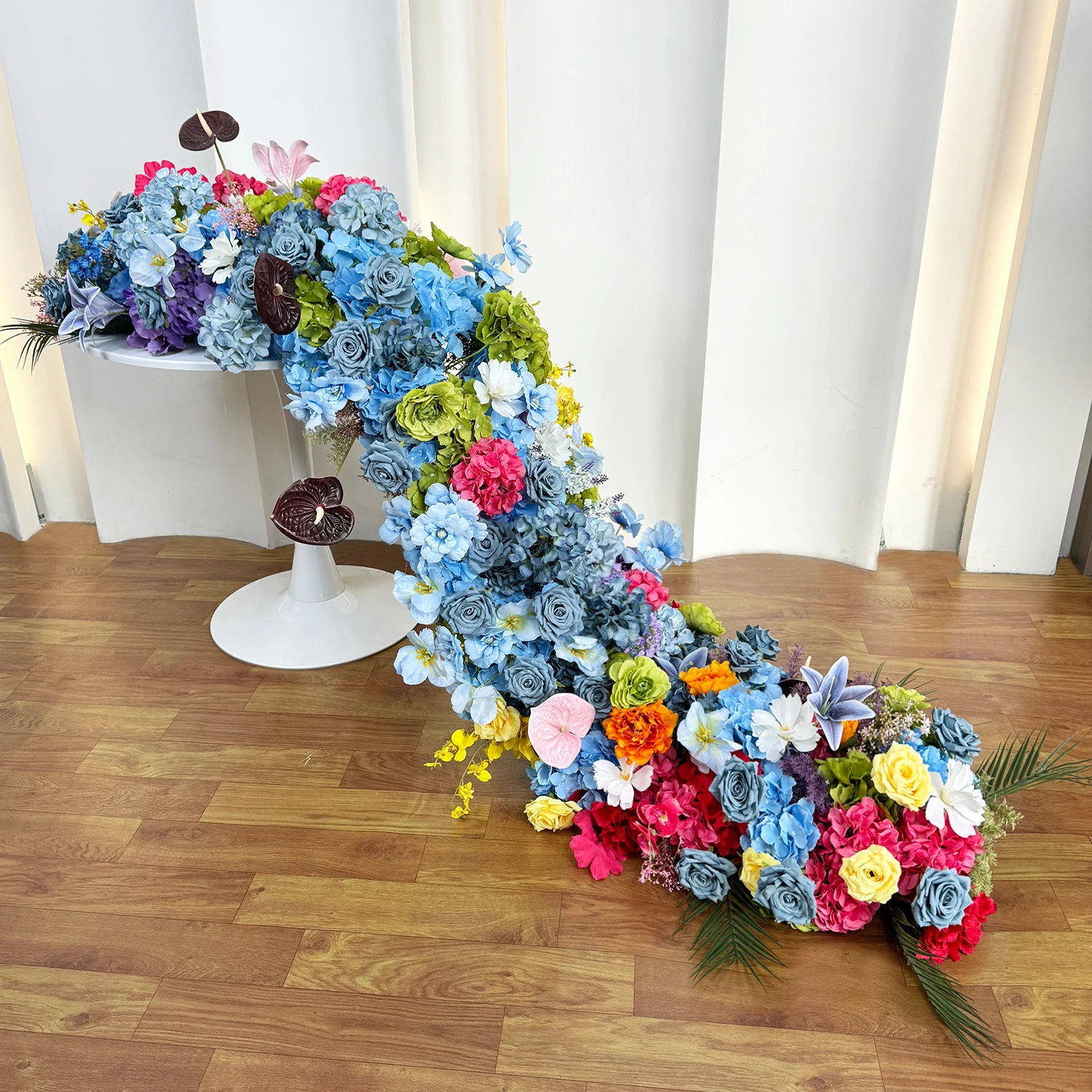 Blue Rainbow artificial cascading wedding table flower arrangement collection