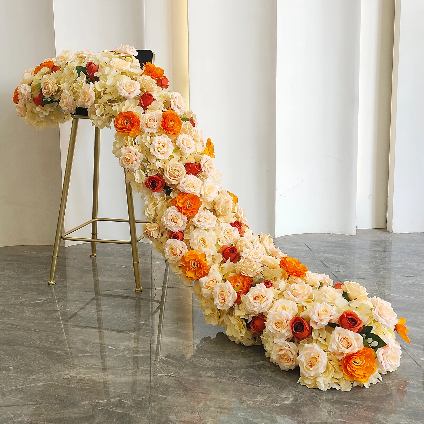 Orange Champagne artificial cascading wedding table flower arrangement collection
