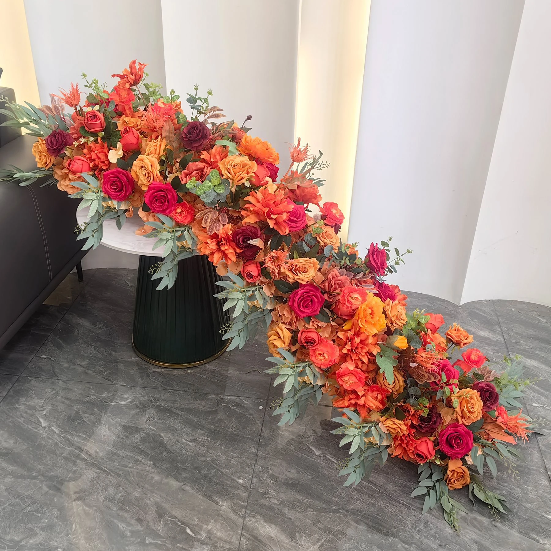 Orange Rose artificial cascading wedding table flower arrangement collection