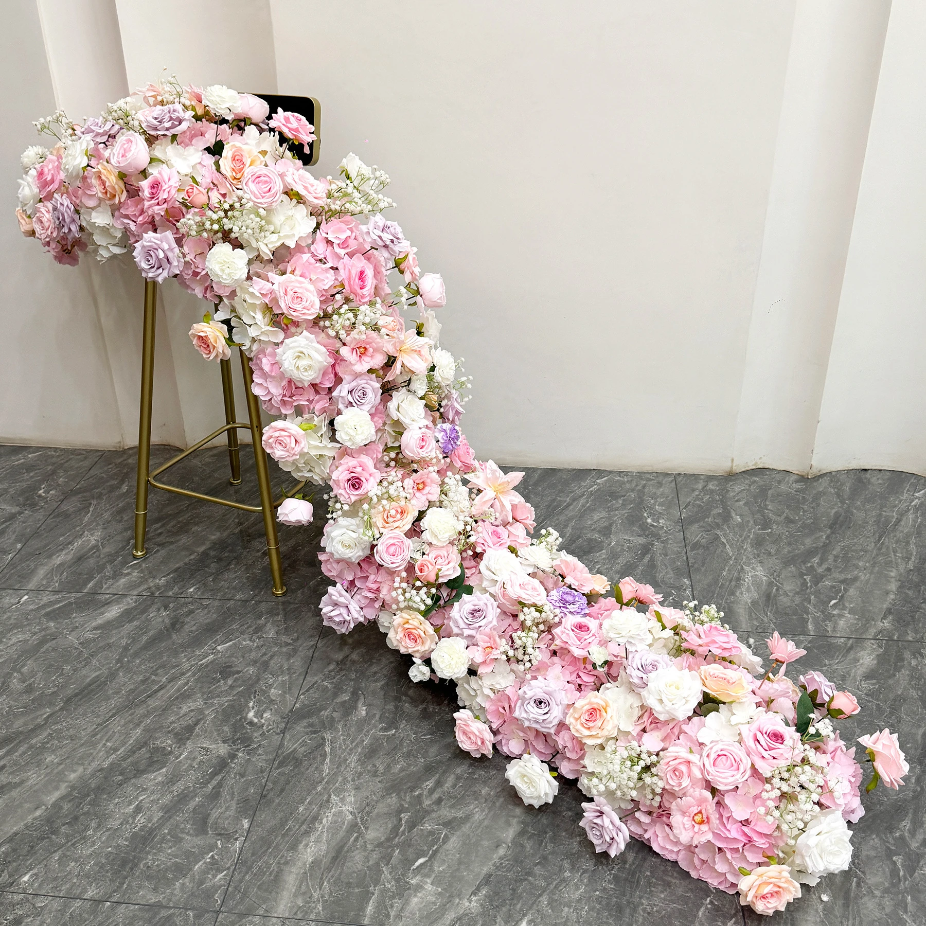 Pink Garden artificial cascading wedding table flower arrangement collection