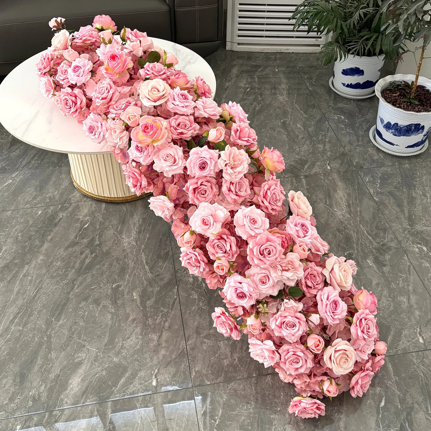 Pink Rose artificial cascading wedding table flower arrangement collection