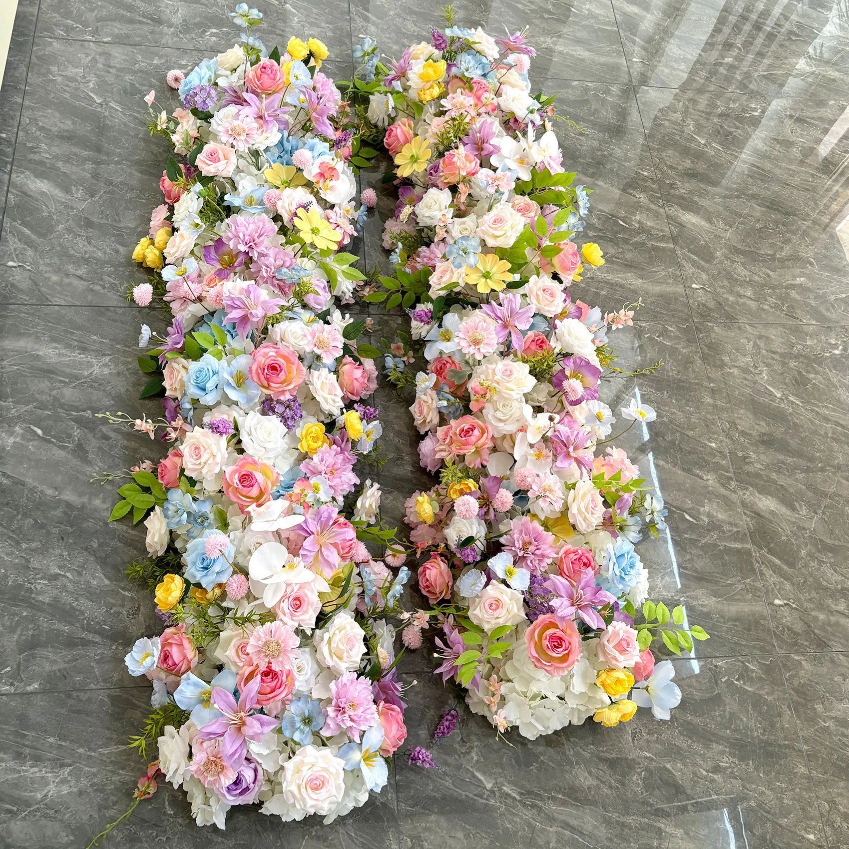 Available styles for artificial cascading wedding table flower arrangement collection