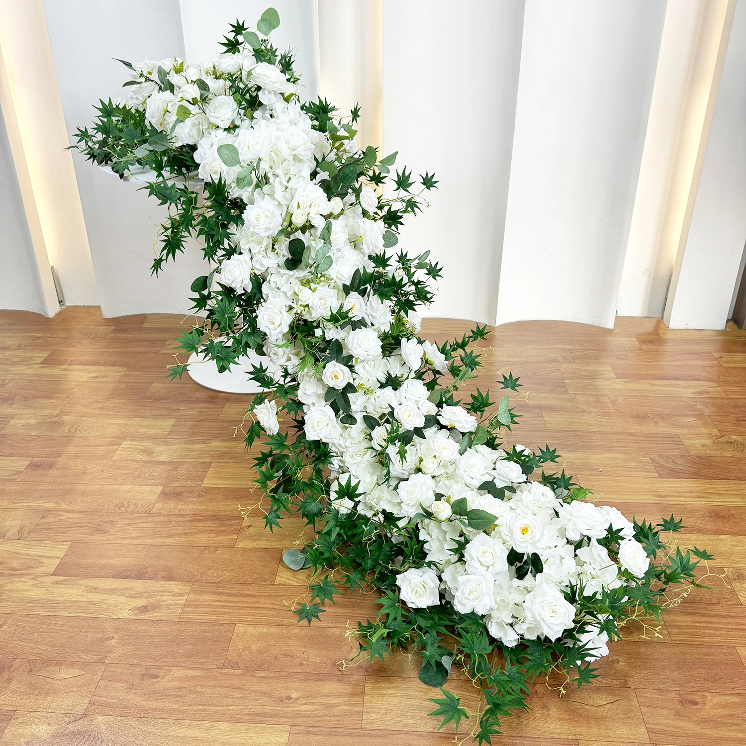 White Green artificial cascading wedding table flower arrangement collection
