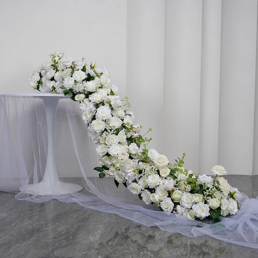 White artificial cascading wedding table flower arrangement collection