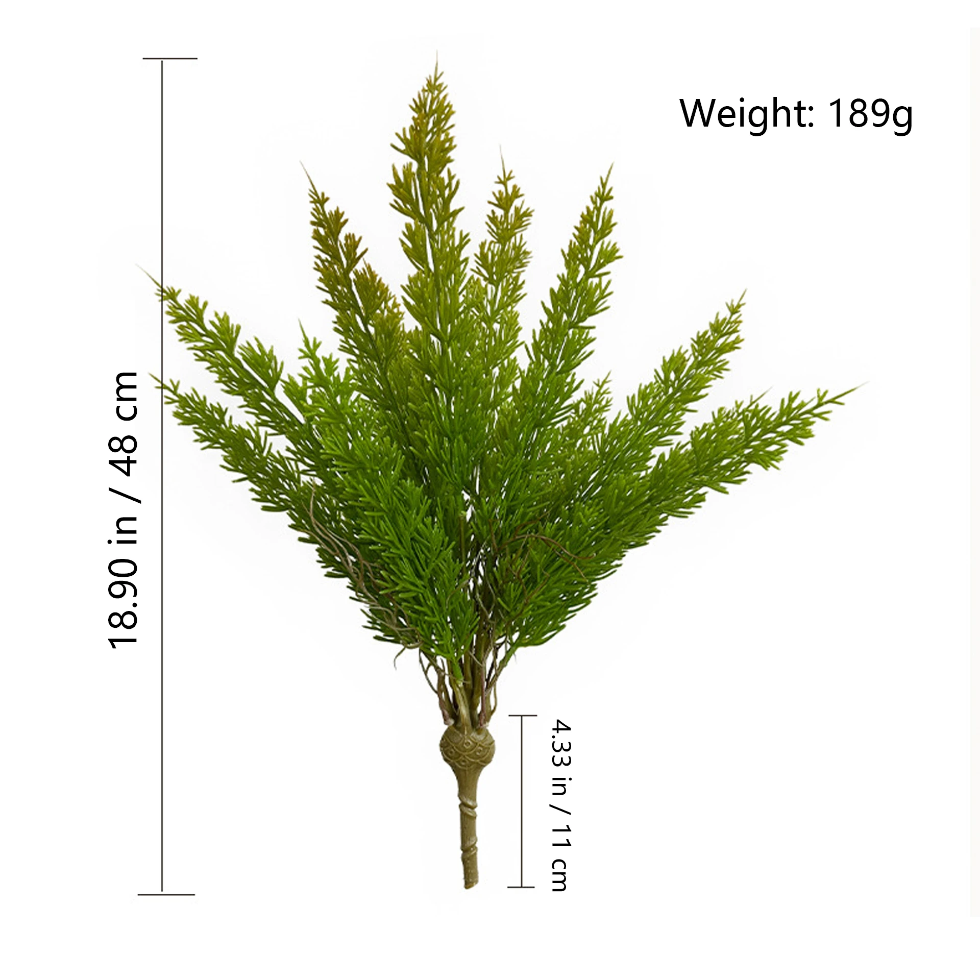 Size diagram for artificial cedar greenery bush, 48 cm