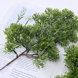 Close-up of artificial cedar spray foliage