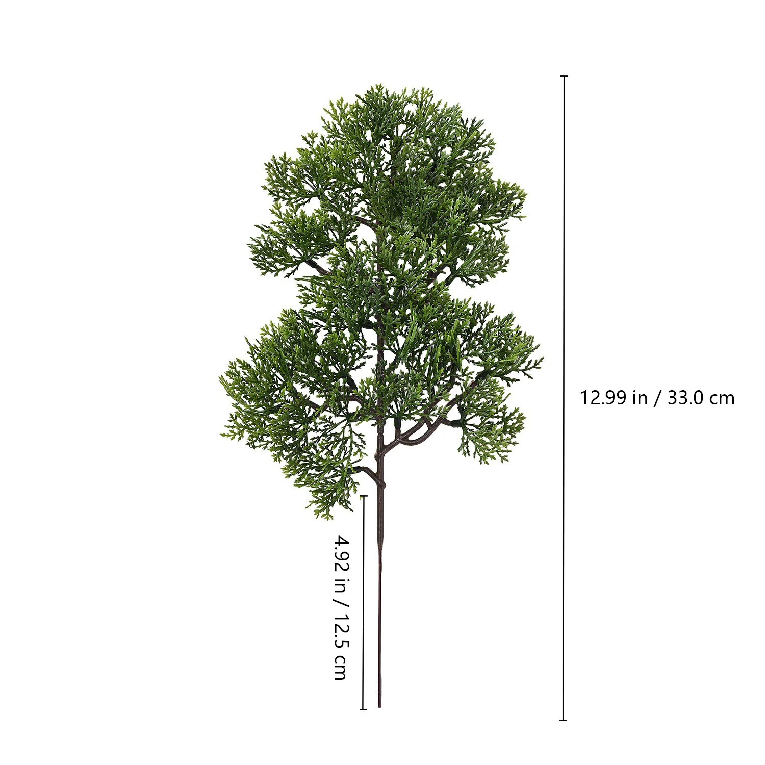 Size diagram showing 33 cm total height and 12.5 cm lower stem of artificial cedar spray