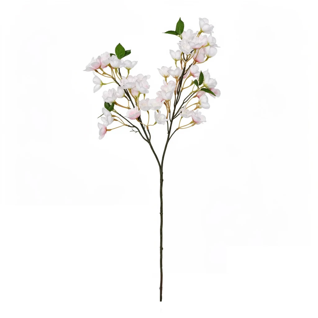Alternate full-length view of light pink artificial cherry blossom branch