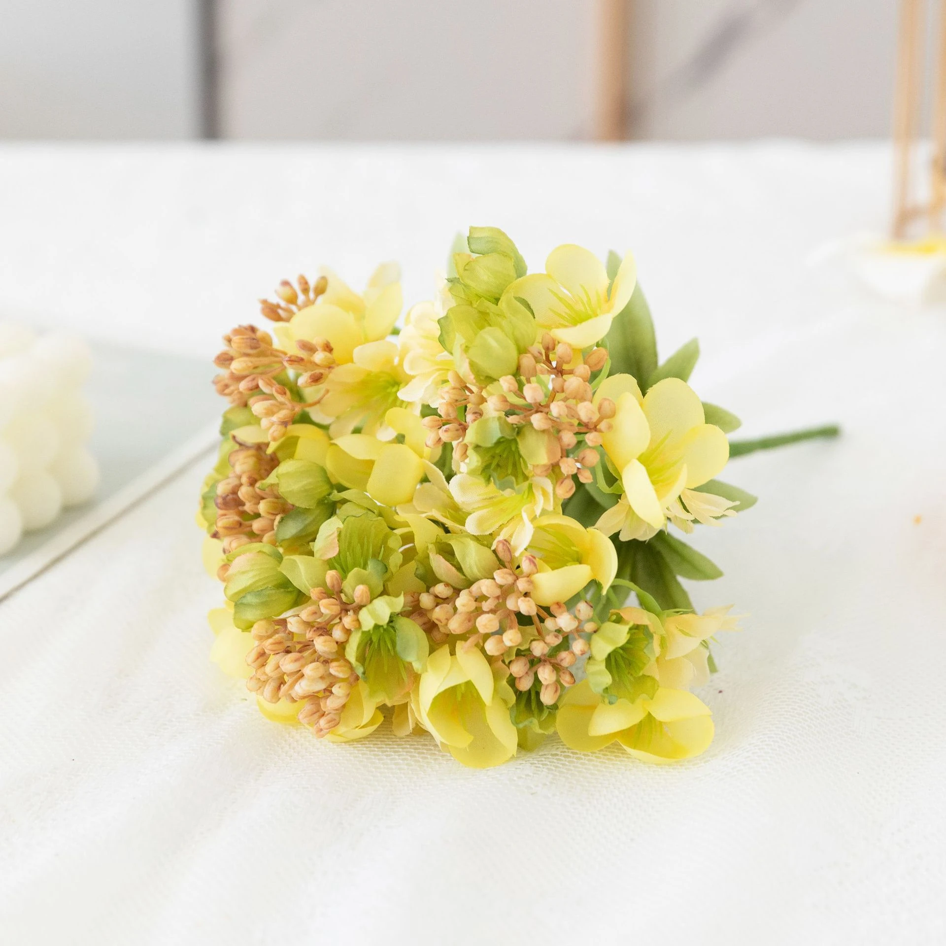 Yellow Green artificial cherry blossom bush