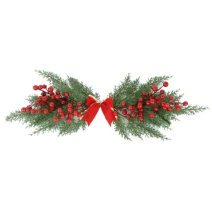 Artificial Christmas cypress and red berry swag with red bow